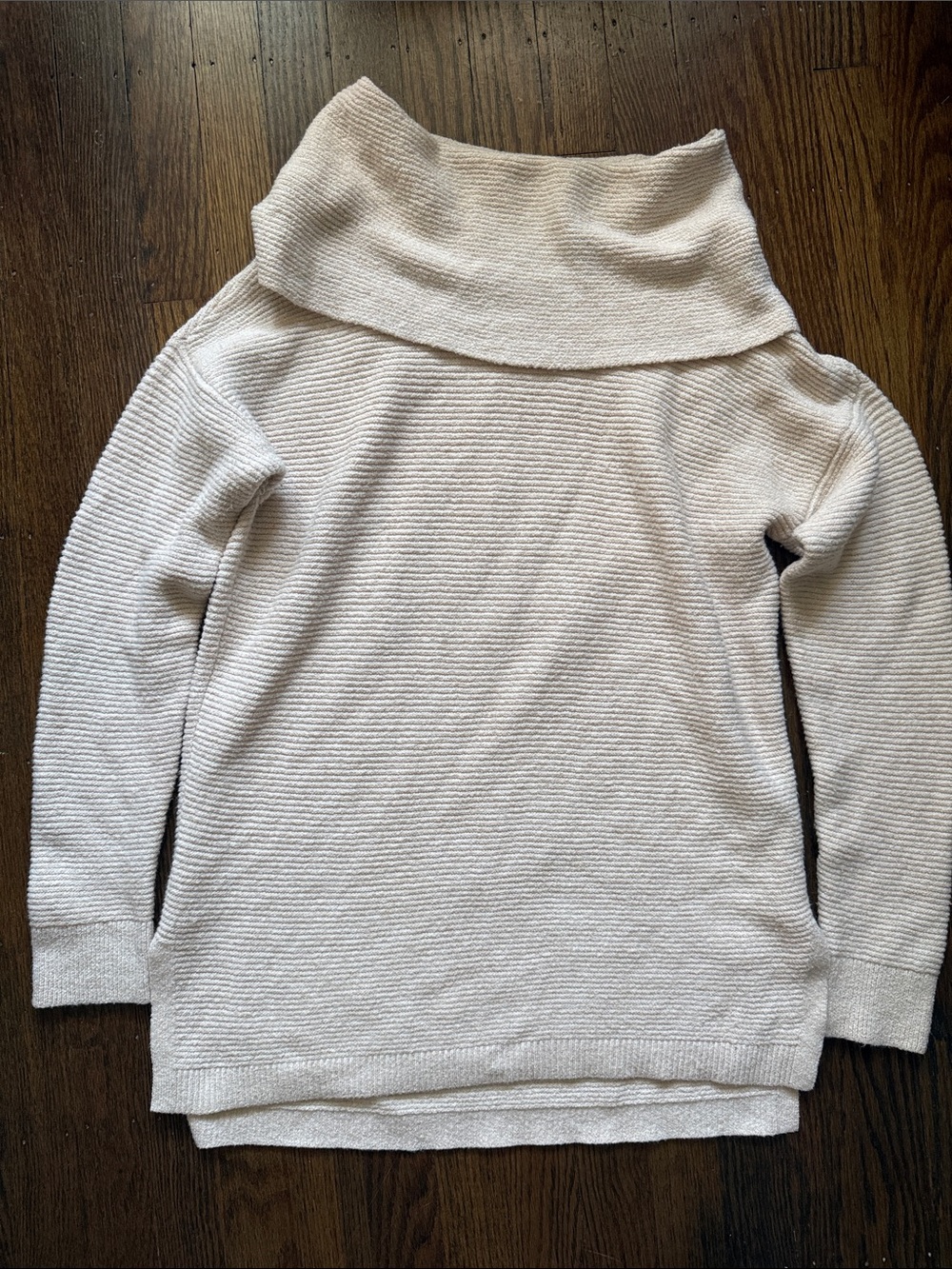 LOFT Cream Fold-Over Cowl Neck Sweater